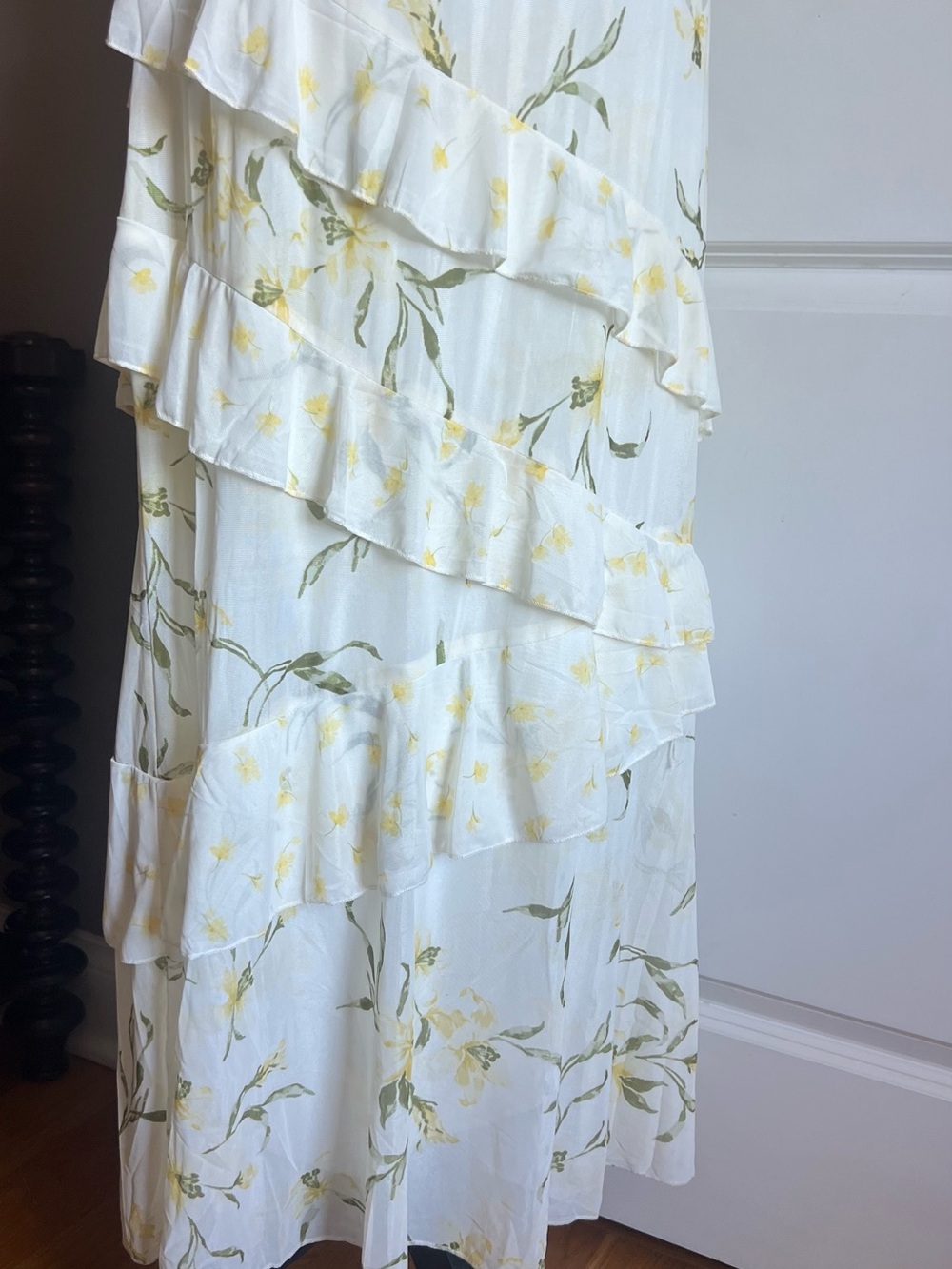 Women's White & Yellow Floral Ruffle Maxi Dress - Picture 3 of 6
